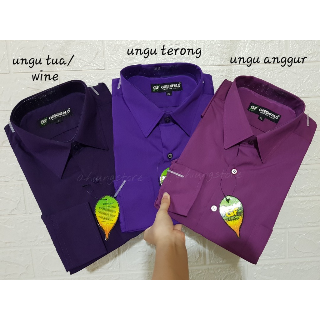 KEMEJA PRIA GREENFALO - KEMEJA POLOS LENGAN PANJANG PRIA WARNA UNGU TUA / UNGU TERONG / UNGU ANGGUR / UNGU VIOLET / UNGU BIRU / LAVENDER / UNGU LILAC / UNGU MUDA / UNGU PINK