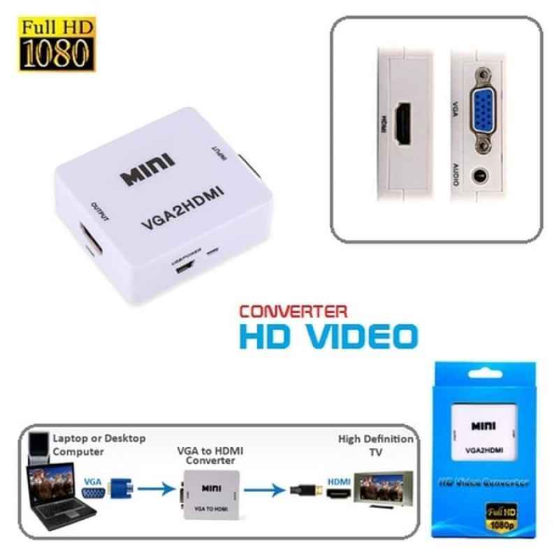 VGA2HDTV | CONVERTER VGA FEMALE TO HDTV STANDART FEMALE `MINI` + KABEL USB 5 PIN M / VGA2HDTV (BLACK / WHITE)