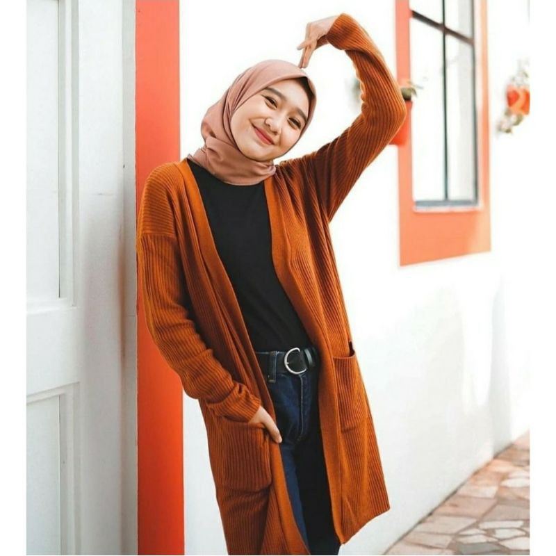 Cardigan Rajut LONG KARDY Polos l Sweater Rajut l Pakaian Rajut Wanita l Rajut Outwear | Cardigan Lo