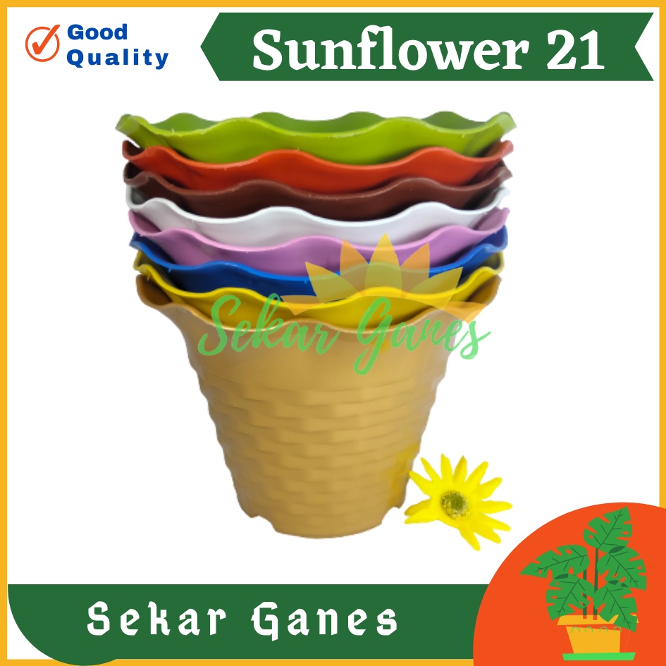 Pot Besar Sun Flower Mdn 21 Motif Bata Pot Bunga Sunflower Warna Warni Bkn Pot Tawon Pirus 21 24