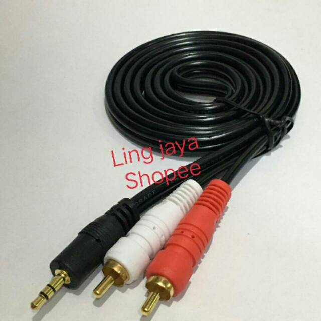 Kabel HP Ke Speaker Kabel 2 RCA Ke AUX 3,5mm Stereo Kabel 2-1 Panjang kabel 1,5m