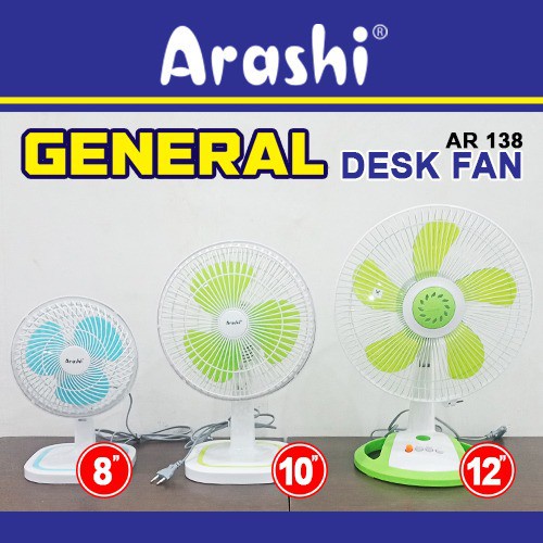 ARASHI KIPAS ANGIN MEJA GENERAL DESK FAN 8 INCH 10 INCH AR138  Kipas angin meja ARASHI GENERAL