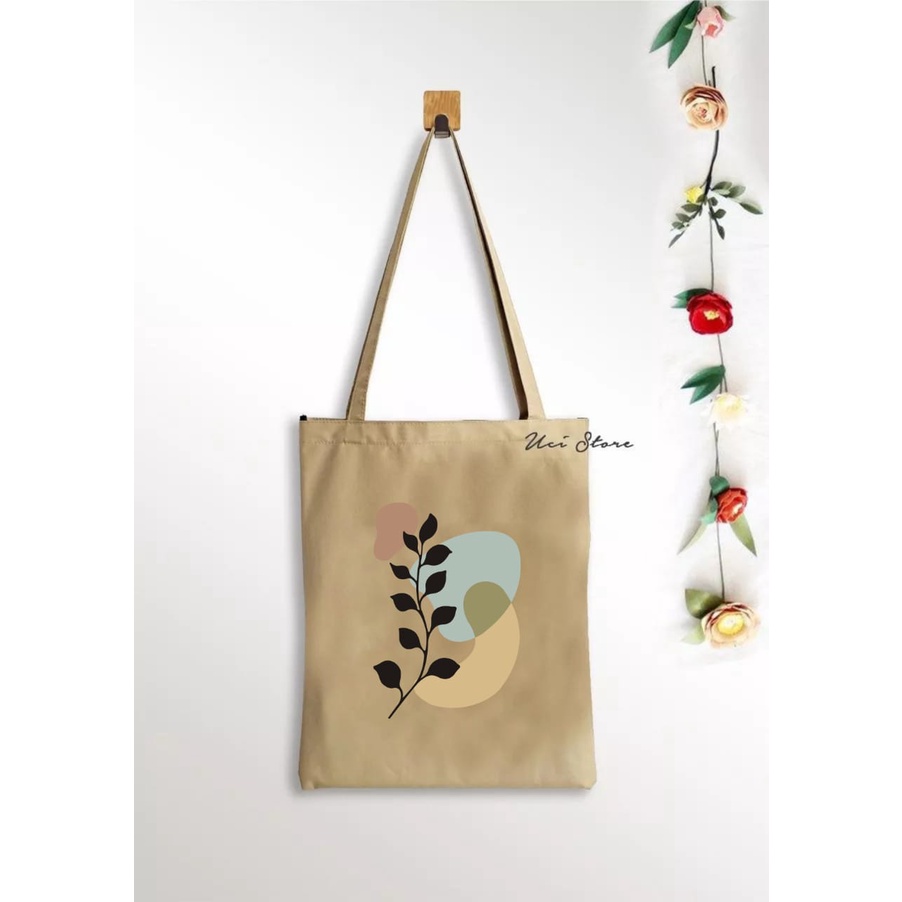 (PAKAI RESLETING) Tote bag aesthetic terbaru bunga 2 varian warna ( Toko Uci)