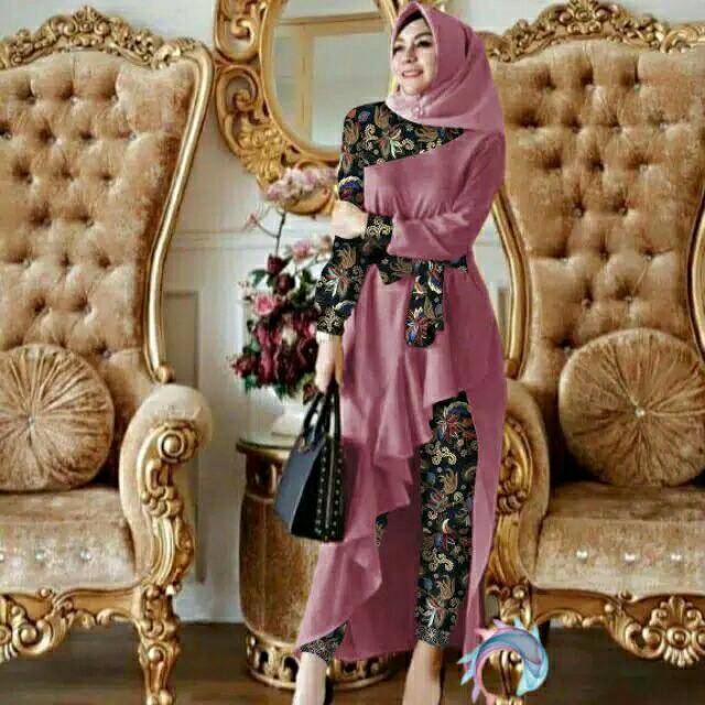 SET CELANA BELLALUNA BATIK, GAMIS HIJAB MUSLIM, DRESS MAXY, SETELAN