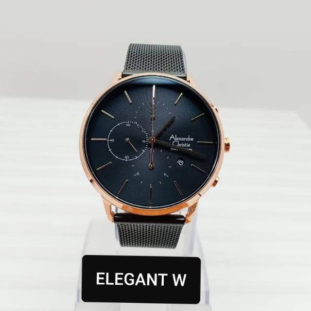 JAM TANGAN ALEXANDER CHRISTIE PRIA ORIGINAL AC 6555 BLACK ROSEGOLD