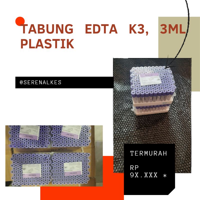 TABUNG  EDTA  3 ML 100 PCS GOLDEN VAC PET PLASTIK TERMURAH