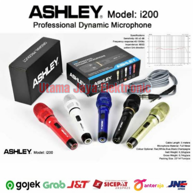 Mic Kabel Ashley i200 Microphone Dynamic Profesional I200 Original