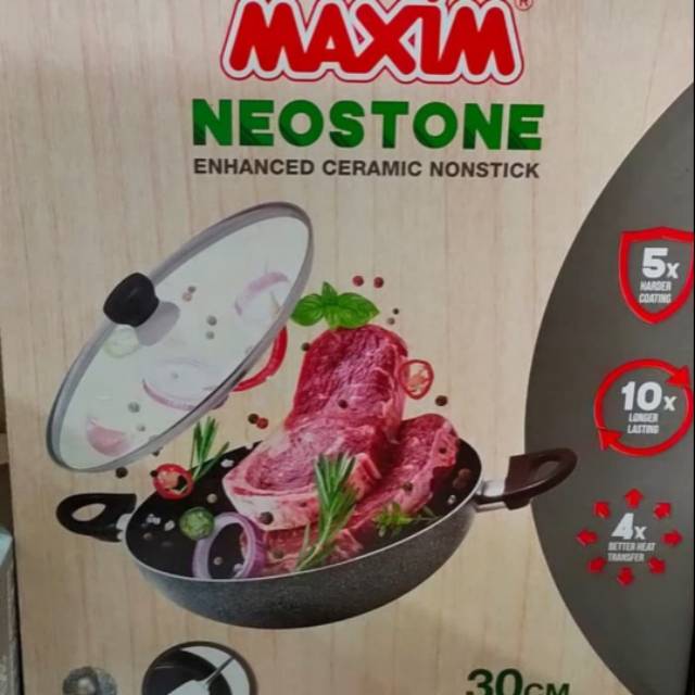 Maxim Neostone Wajan Tumis Wok 30cm Ceramic + Glass Cover Wajan Tumis Anti Lengket