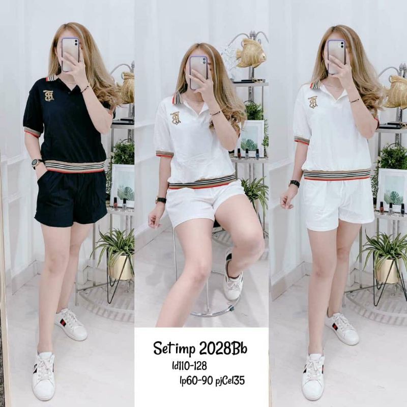 SETELAN KAOS KRAH+CELANA WANITA IMPORT PREMIUM BURBERRY 2028