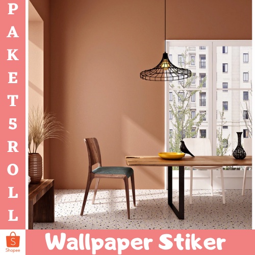 BOY WALLPAPER - WALLSTIKER PAKET 5ROLL TERMURAH WALLPAPER STIKER DINDING MOTIF COKLAT POLOS SOFT MODERN ELEGANT ( BUY 4 GET 1 FREE )