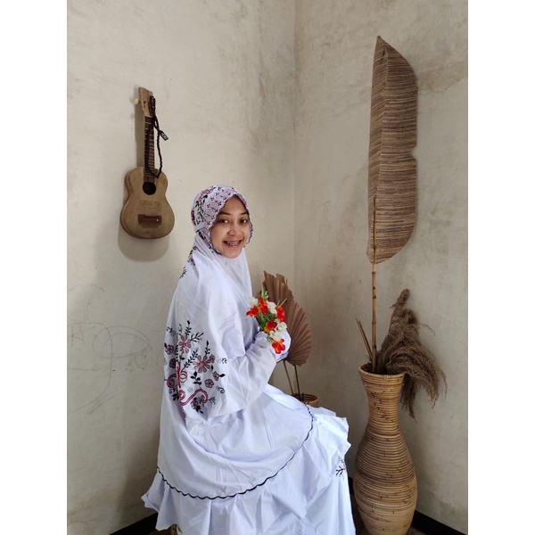 Mukena Dewasa Potongan Berlengan Kain Katun Mikro Hiasan Bordir/ mukena atas bawah berlengan/ mukena