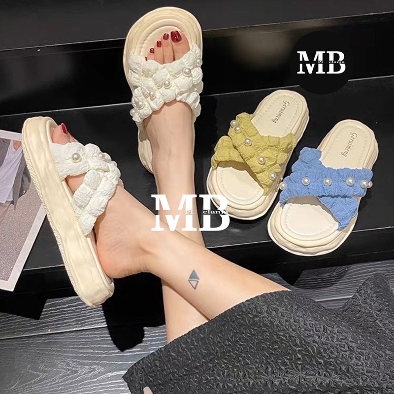 SANDAL JELLY SLIP ON SLOP SILANG MUTIARA KARET IMPORT PVC EMPUK