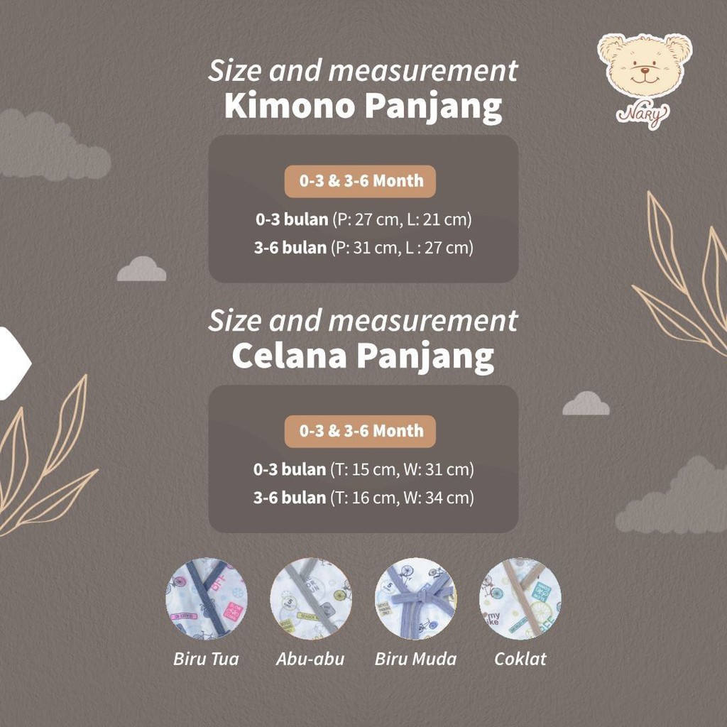 Nary Kimono Bayi dan Celana Seri Motif Lengan Panjang SNI