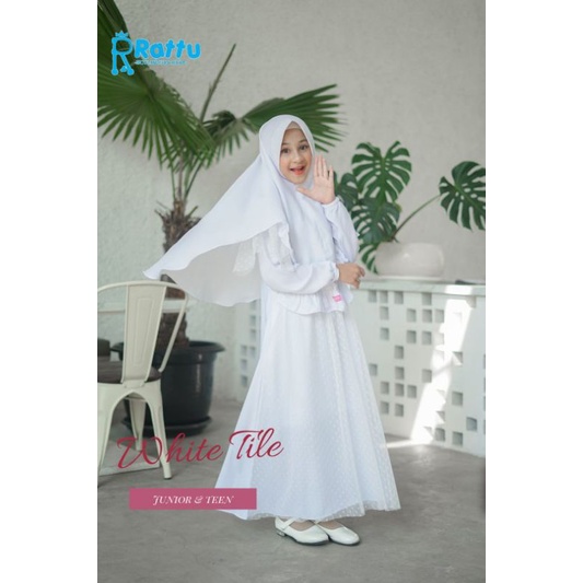 COD GAMIS ANAK 5 - 15 TAHUN / GAMIS MANASIK ANAK PEREMPUAN REMAJA / WHITE TILE BY RATTU