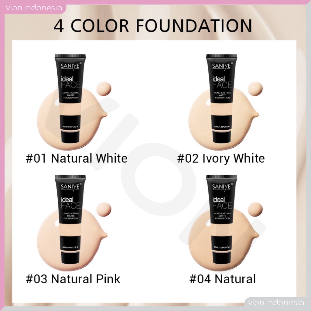 SANIYE Foundation Cair Matte Poreless Liquid Foundation Pelembab 3 Warna Full Coverage Minipink SA008