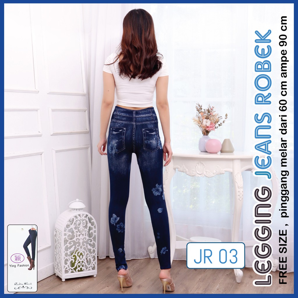 Legging Ripped Jeans 03 / Legging Import Jumbo Wanita / Legging kekinian / Legging wanita