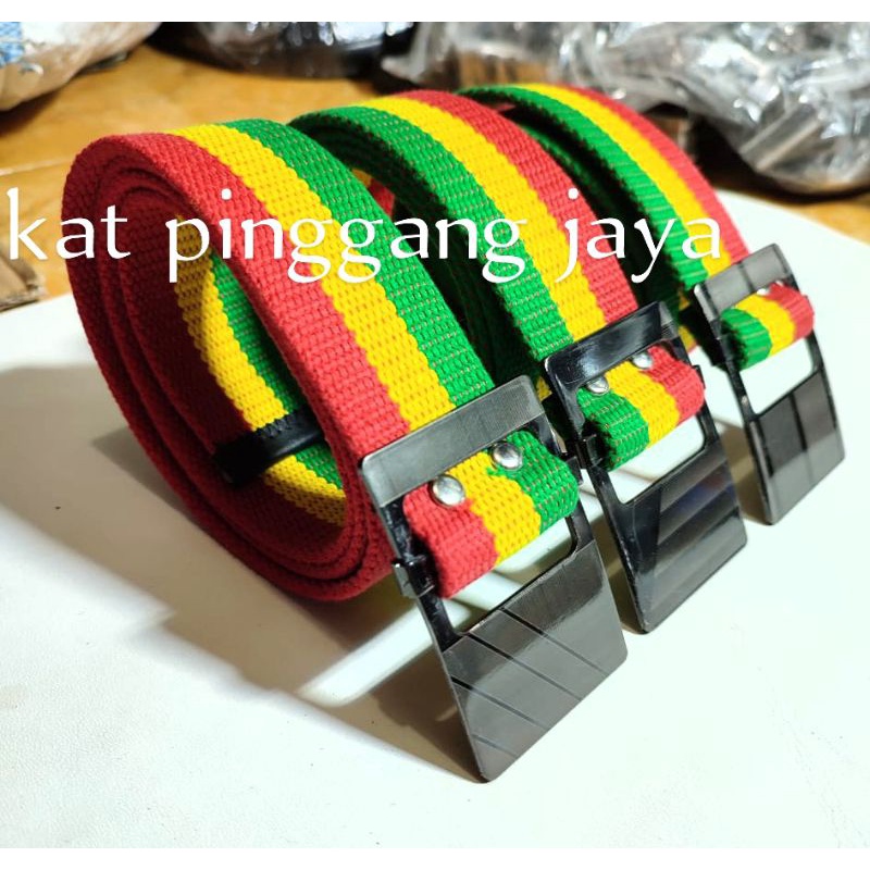 ikat pinggang kanvas  peria wanita mudel rasta gesper gigi dan geser
