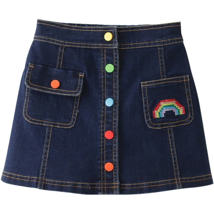 Rok mini jeans anak rainbow denim skirt girl