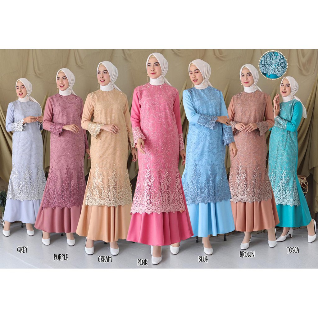 GAMIS TERBARU 2021LEBARAN WANITA ORI GAMIS KEKINIAN 2021 PAKAIAN WANITA GAMIS BROKAT MEWAH PESTA