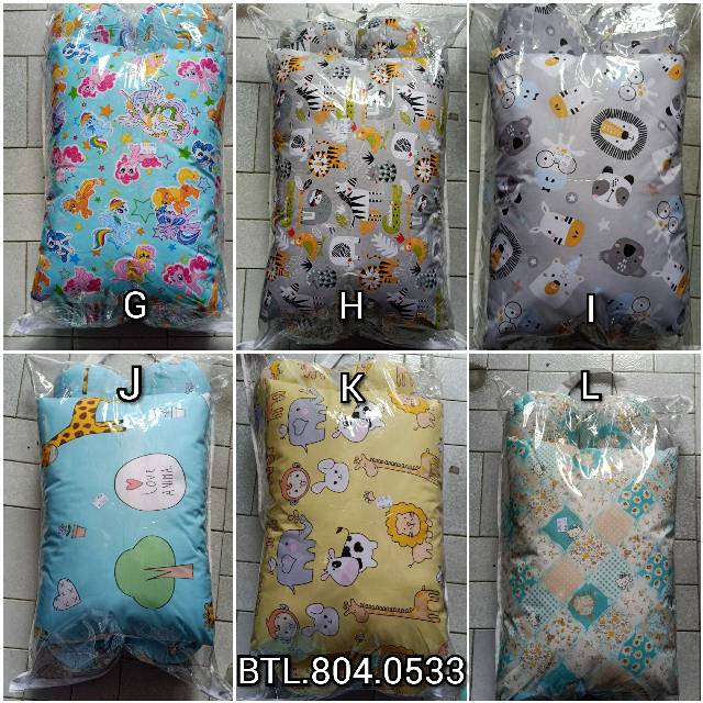 Bantal guling 60cm balita set sarung bisa lepas katun halus isi dakron motif banyak