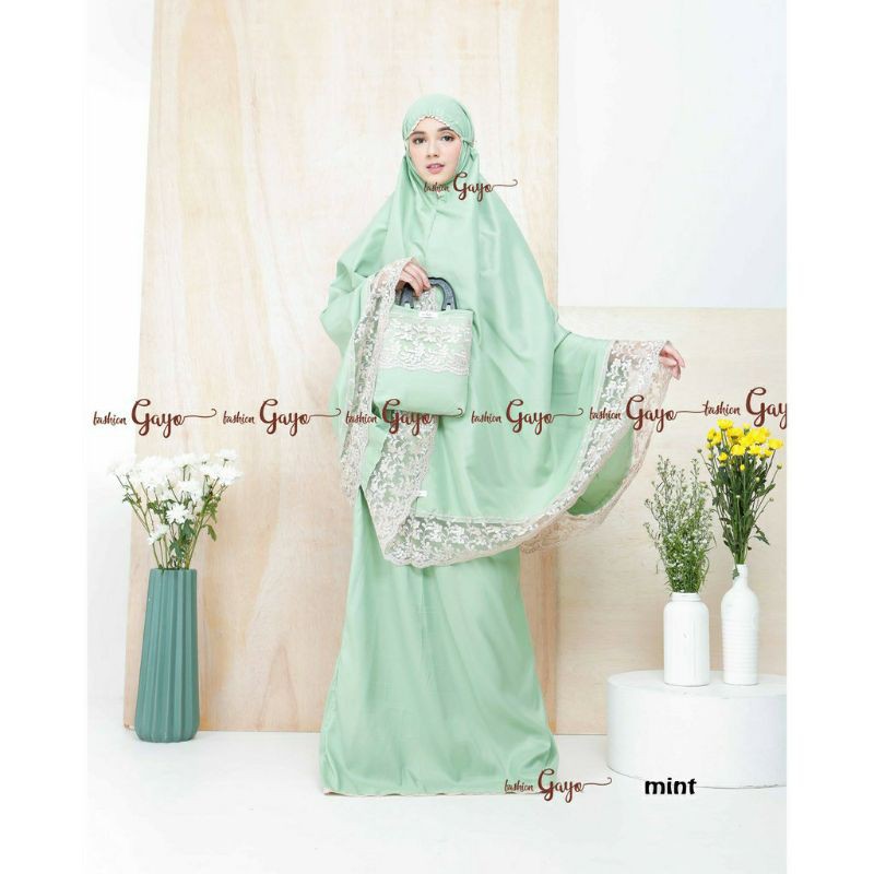 Mukena Katun Rayon Polos Saleena Series warna Greentea