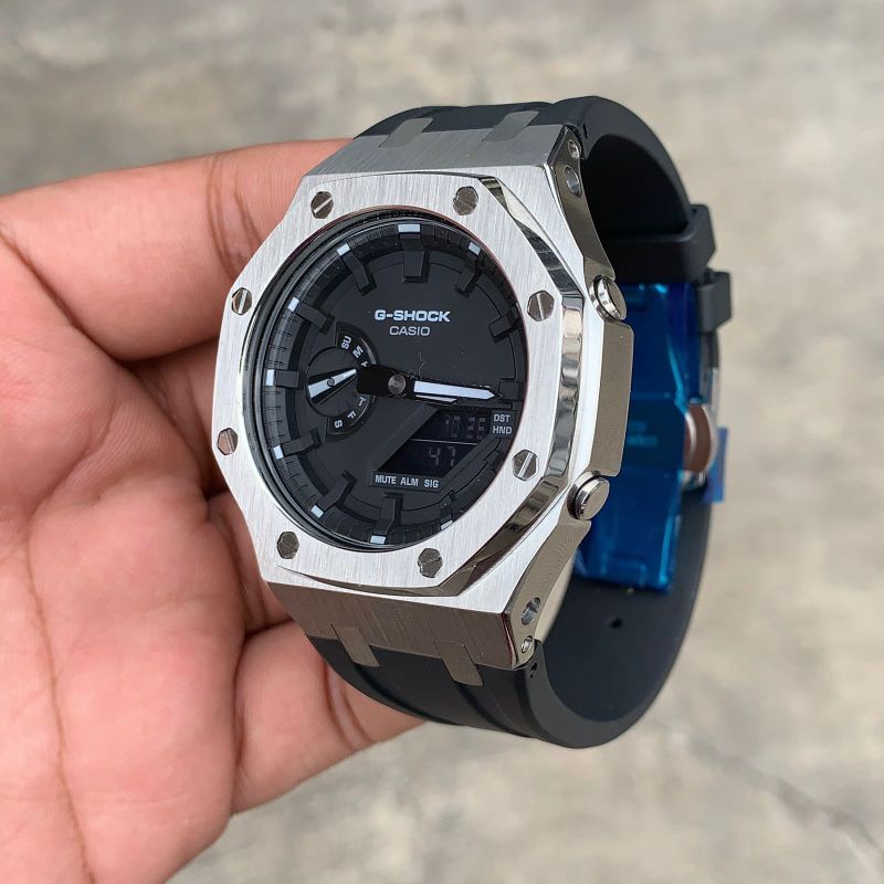 Jam Tangan G-Shock Original GA2100 GA-2100 Oak Custom Strap Rubber Bezel Stainless Steel