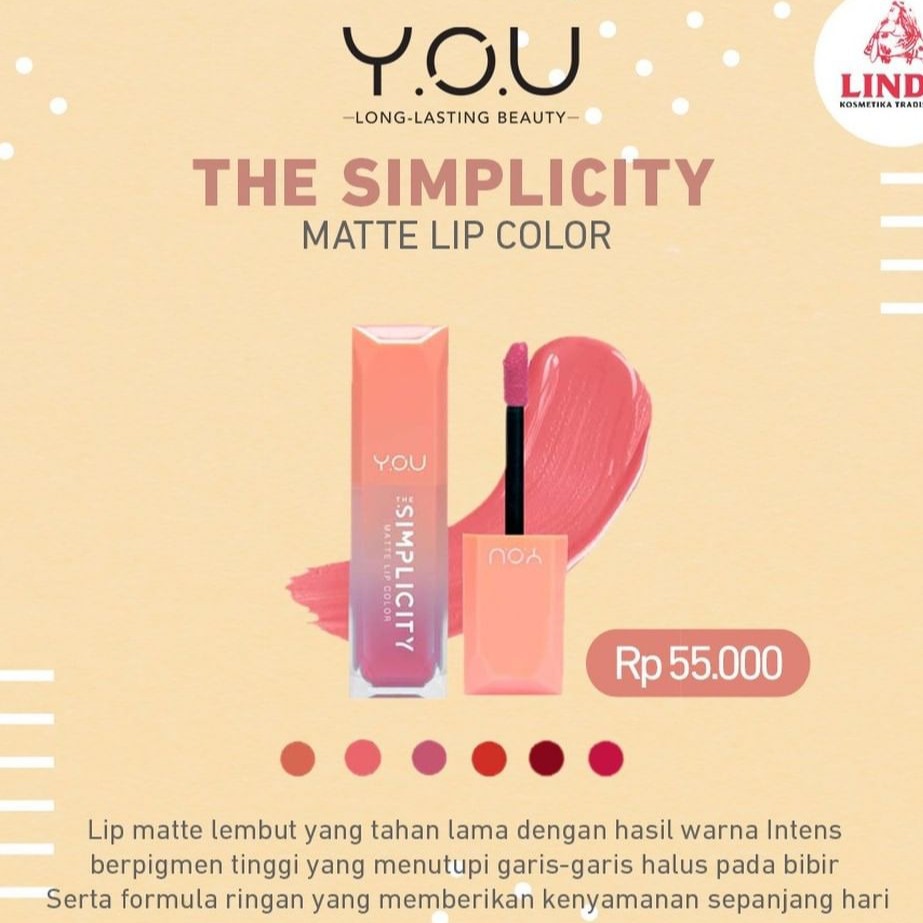 (BPOM) YOU The Simplicity Matte Lip Color 4.5g | Y.O.U Lip Cream Creamy Intense Lipcream (✔️BPOM)