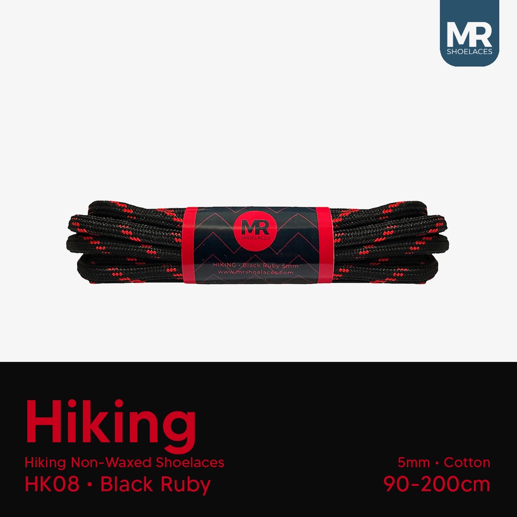 Original MR Shoelaces HK08 Black Ruby (Hitam Merah) Tali Sepatu Hiking Motif 4-5mm 90cm 100cm 120cm 130cm 150cm 180cm 200cm (Katun Cotton)