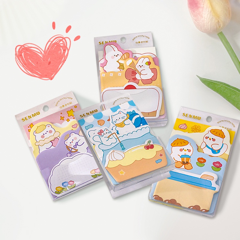 80 Sheets INS Creative Cartoon Story Series Sticky Notes Set Student Handbook Deco Tearable Note Paper Set