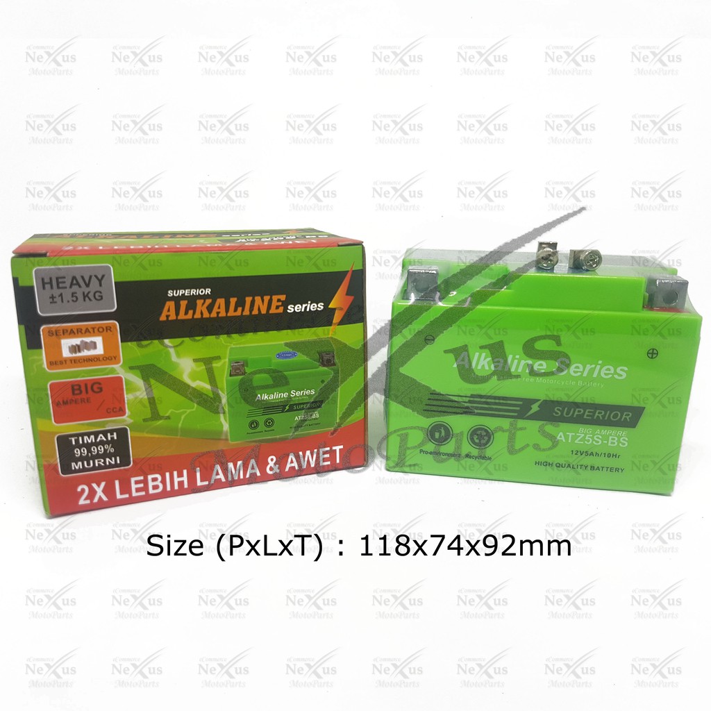 Aki Motor Grandcell Alkaline ATZ5S-BS  GTZ4V YTZ4V YB4L GTZ5S YTZ5S ATZ5F 12V 5Ah Karisma Beat Mio