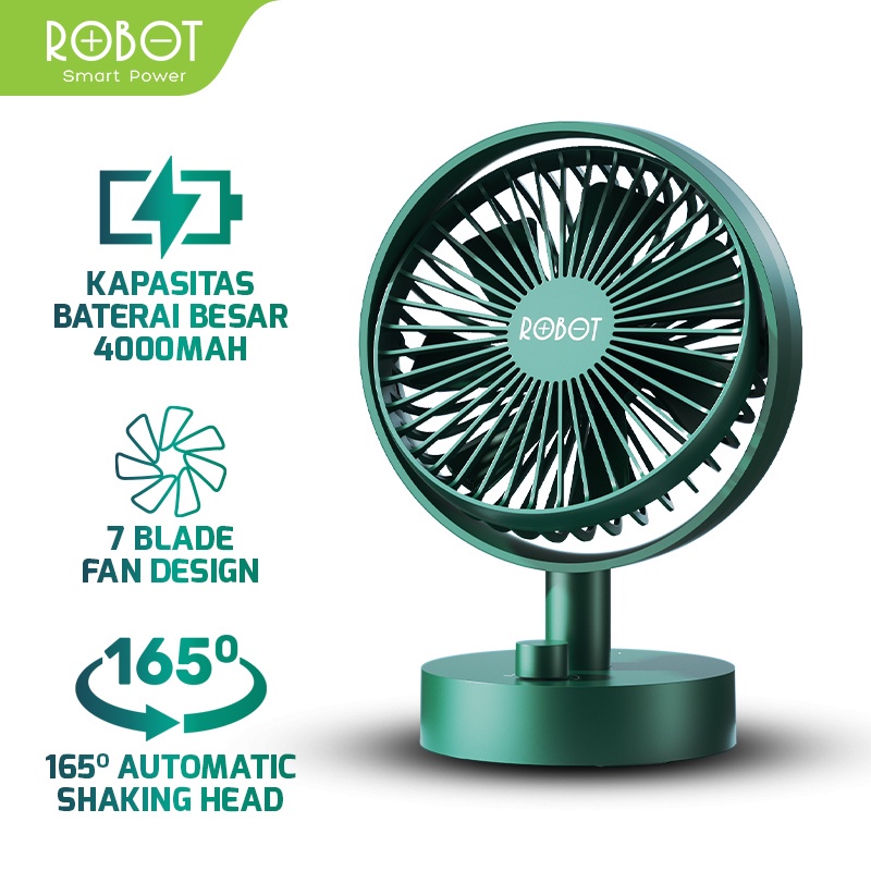 Kipas Portable ROBOT RT-BF18 4000mAh 6 Inches BISA DI CHARGE Oscillating Desktop Table USB Portable Fan