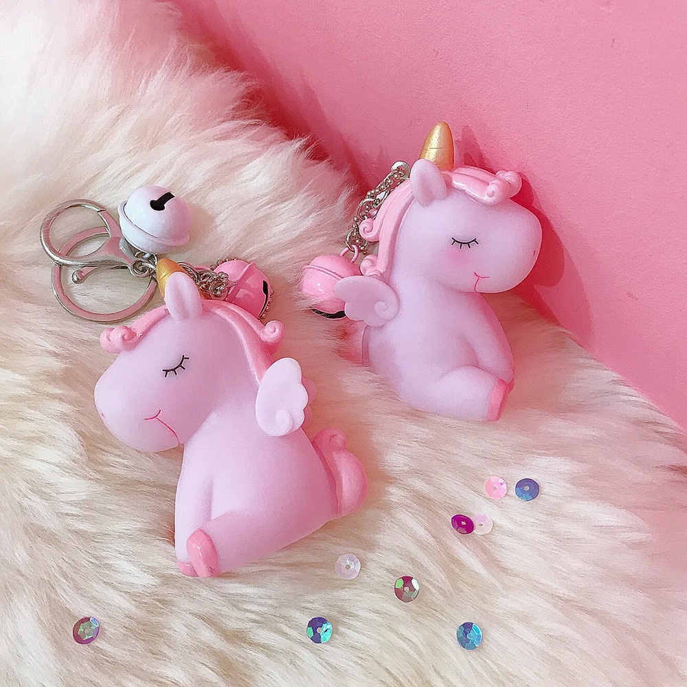 (M TOYS) Gantungan Kunci Suara Motif Unicorn Keychain Pelangi Bahan PVC untuk Tas / Handphone