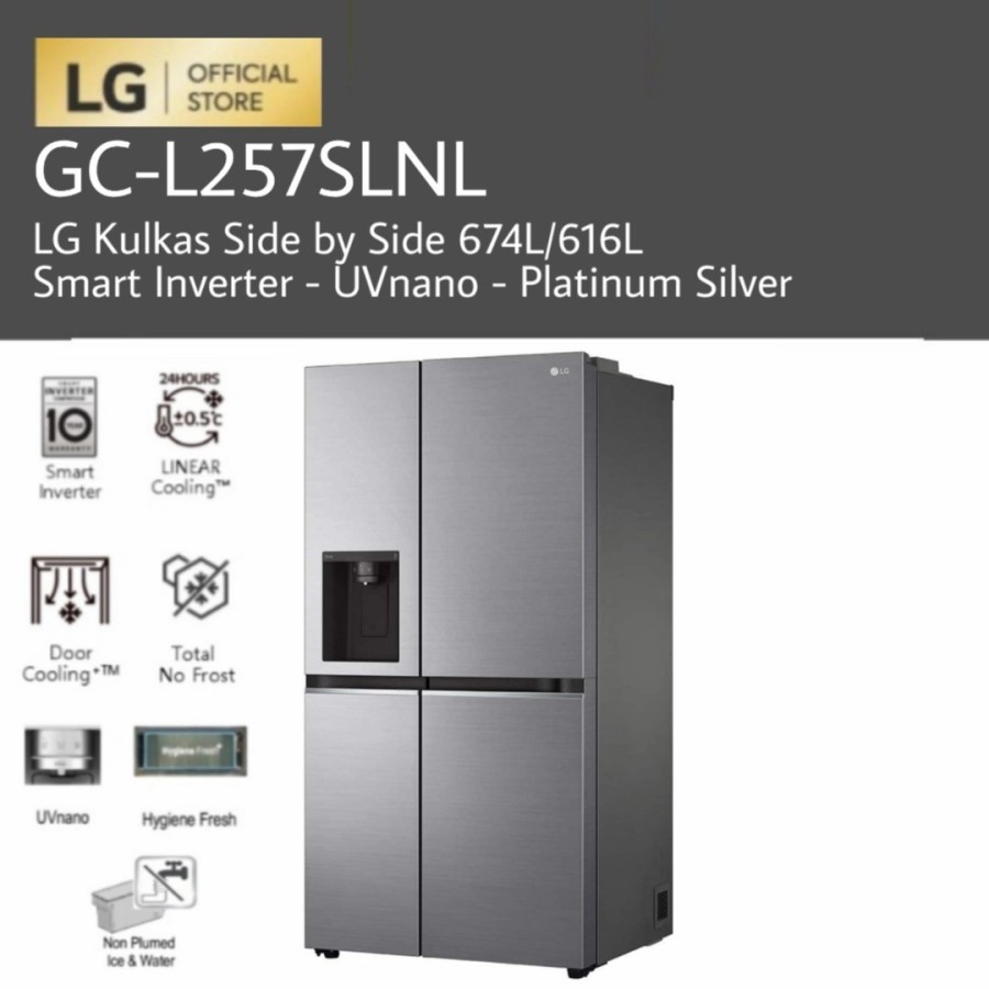 LG GC-L257SLNL Kulkas Side by Side 674L Smart Inverter