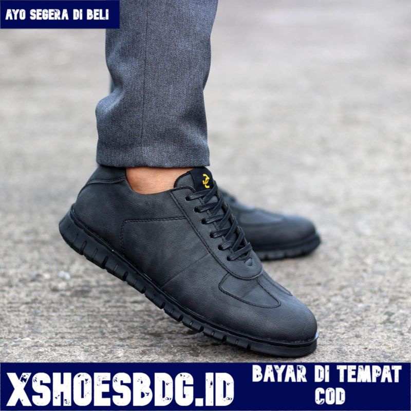 Xshoesbdg.id x Alor Sepatu Sneakers Pria Casual Formal Semi Kulit Hitam Coklat  Santai Kerja Main