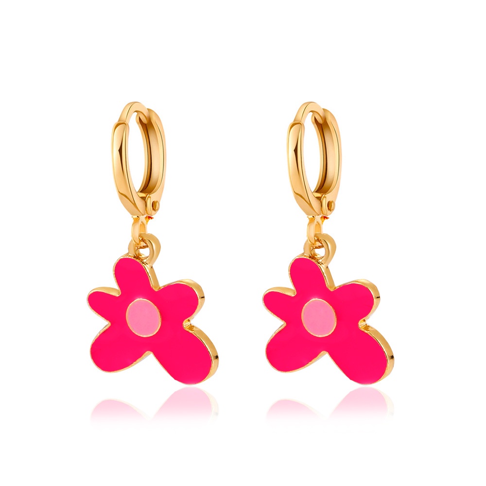 Ins red blogger's same color oil dripping irregular flower earrings, European and American fashion sweet girl style earrings