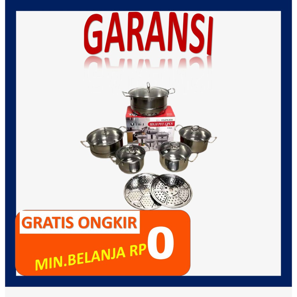 Panci Masak High Pot Set Stainless Serbaguna Tutup Kaca + Steamer Tri - J