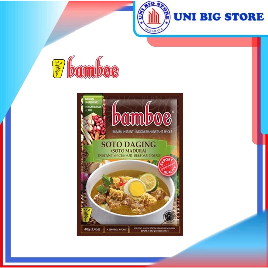 

Bamboe Export Soto Madura 40 gr Bumbu Masak Instan