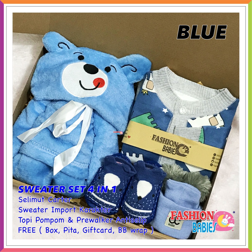 ❤ Fashionbabies ❤ 4IN1 SELIMUT CARTER &amp; SWEATER IMPORT / HAMPERS SET BABY / KADO LAHIRAN / KADO BAYI BARU LAHIR / HAMPERS LEBARAN