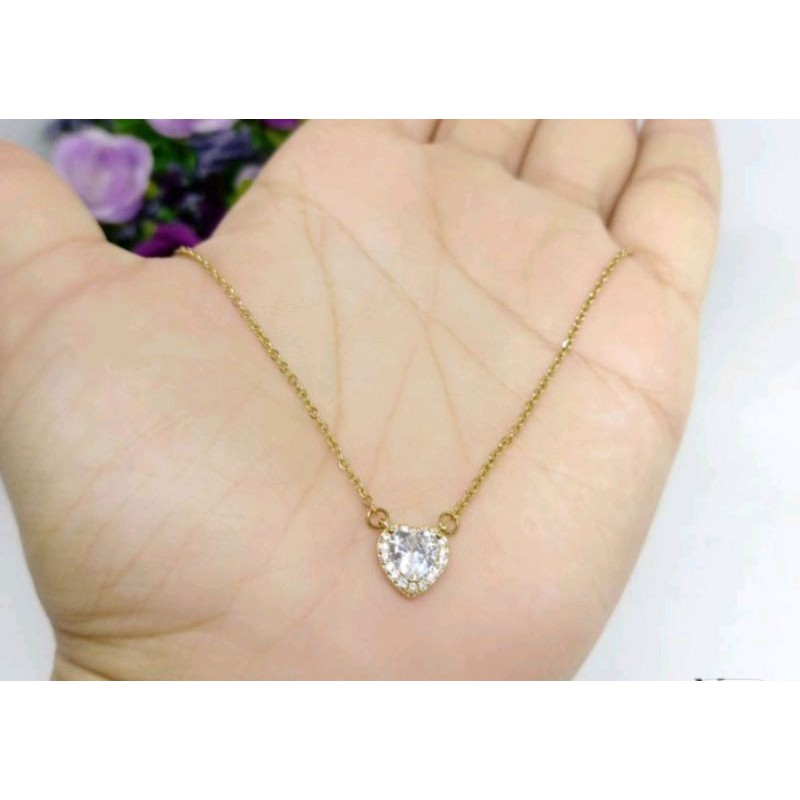 kalung wanita bahan titanium asli liontin love berlian