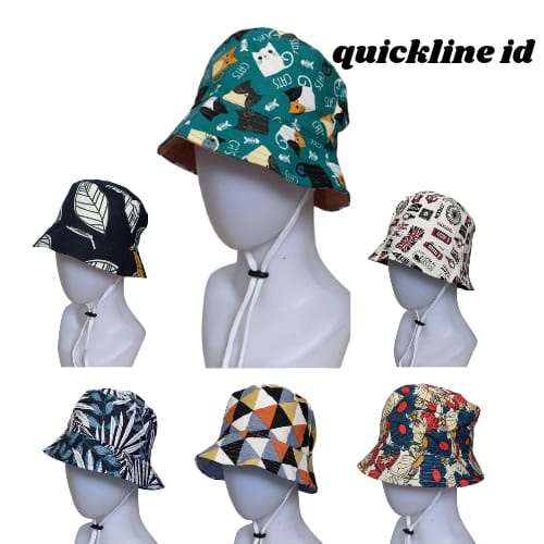 QL Topi bucket anak tali / Topi anak cowok cewek topi korea topi kanvas motif