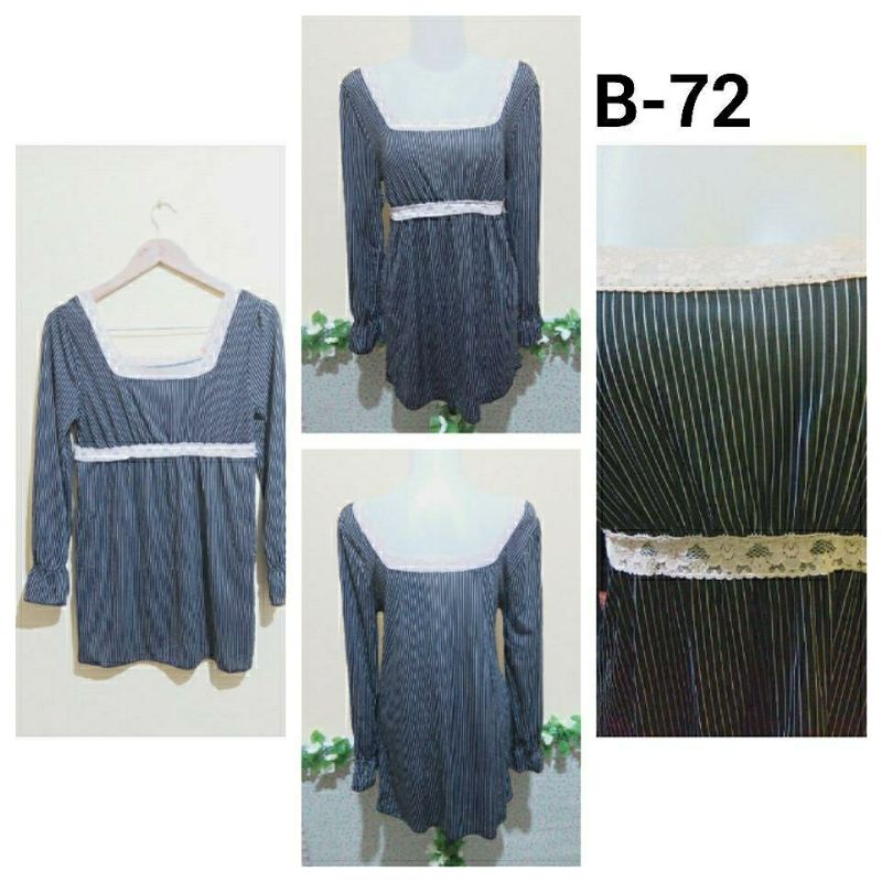 AA091 Blus salur babydoll renda lace longsleeve nyaman adem murah