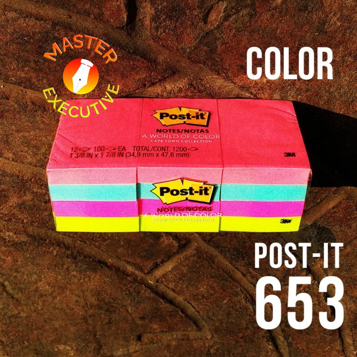 [Pak - 12 Pad] 3M Post-it Notes 653-AN Neon Color U.S.A - 34.9 mm x 47.6 mm 3M-13