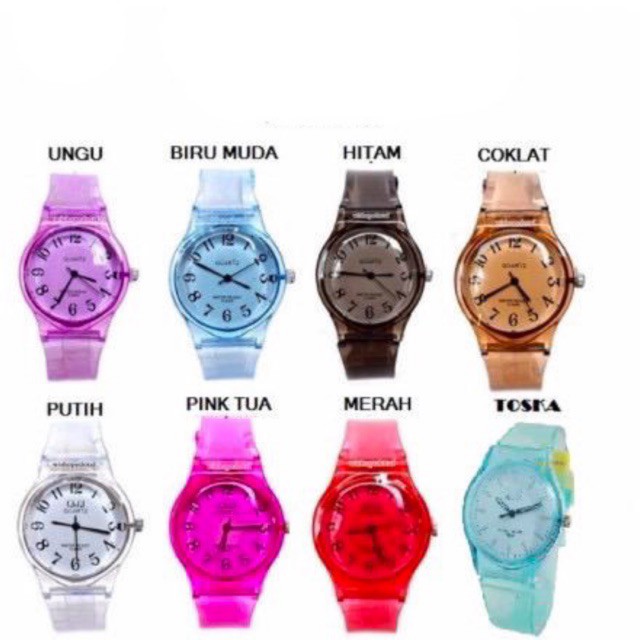 Jam Tangan Jelly Rubber Transparan bening Karet Fashion PRIA WANITA QQ001 Aksesoris COKLAT Murah