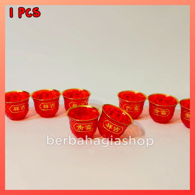 Gelas Cangkir Warna Merah Puja Sembahyang Bahan Kristal 1 PCS Standard