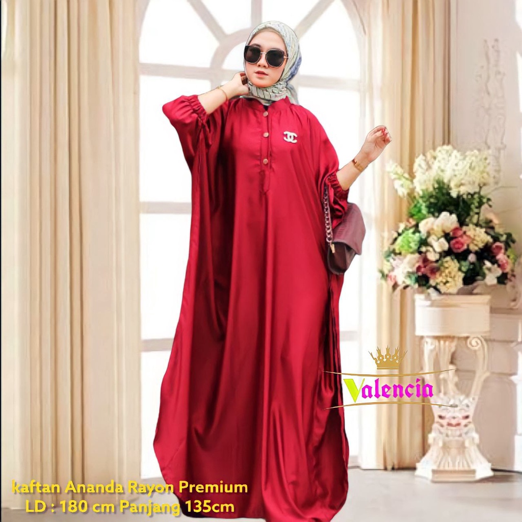 Ananda Kaftan Wanita Jumbo Rayon Premium Gamis Dress Kaftan Polos Kekininan Bigsize LD 180 cm