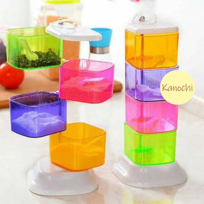 Tempat Bumbu Dapur Rak Set isi Seasoning Spice Box Botol Holder 4 In 1