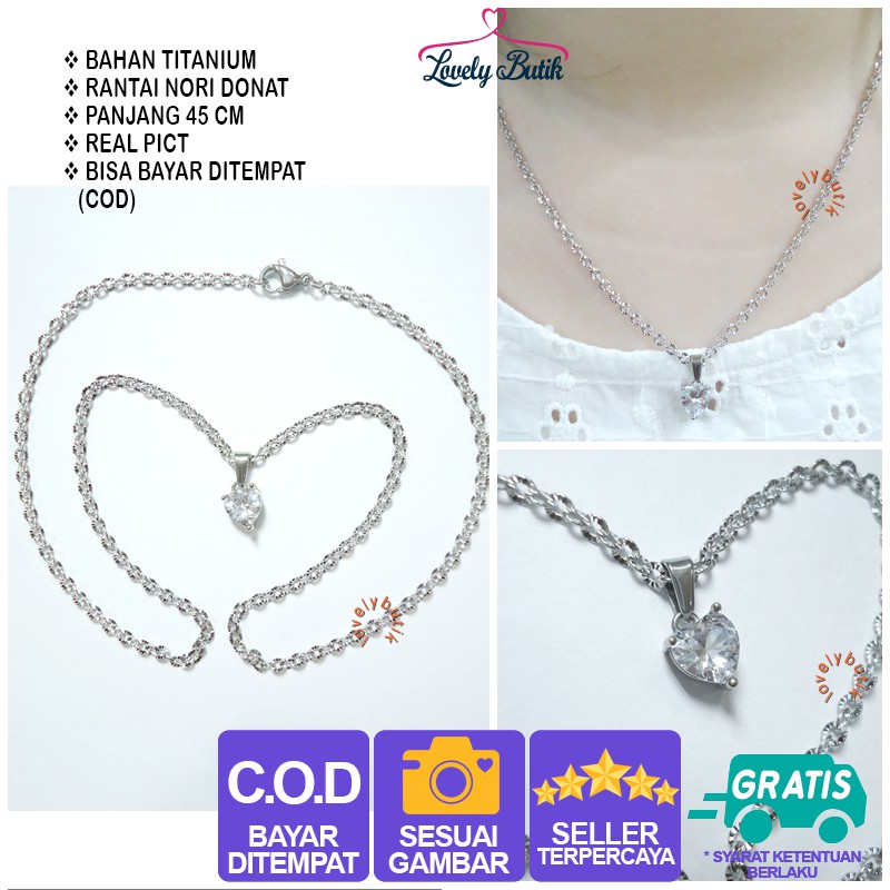 Lovelybutik Kalung Titanium anti Karat | MIni Heart Kalung Wanita Titanium Dengan Liontin Heart Keci