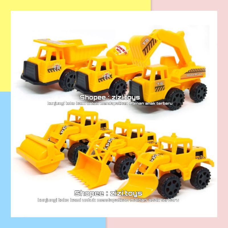 Mainan mobil konstruksi set 6pcs isi Truk pasir kecil excavator kecil Dozer molen slender