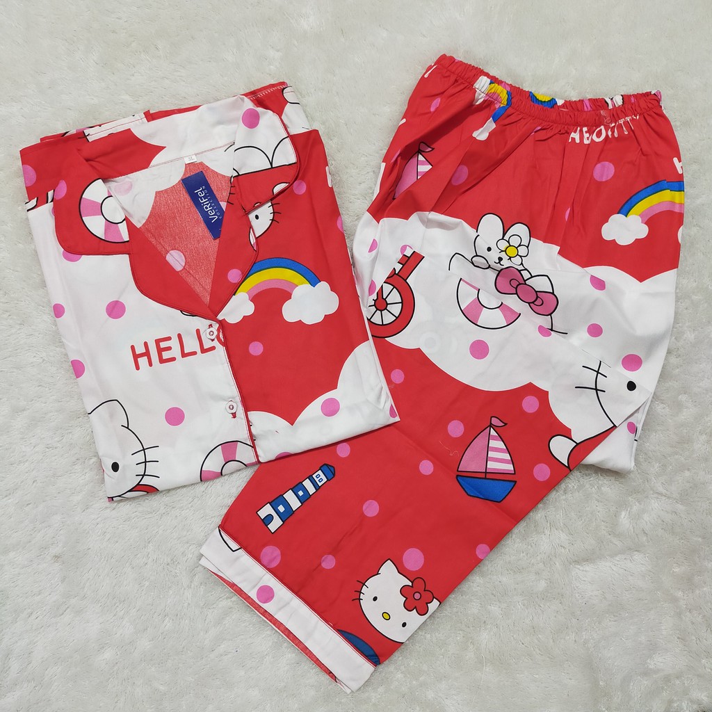VeriFel Piyama Dewasa - JUMBO Promo Murah Setelan CP Fit 75-85kg / 3L-CP Hello Kity Merah