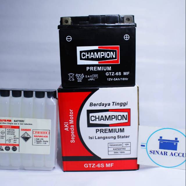 Aki motor gtz6v champion aki kering